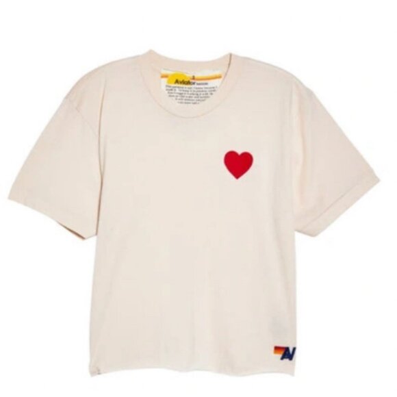 Aviator Nation Heart Embroidered Boyfriend T-shirt Size L - Picture 1 of 11